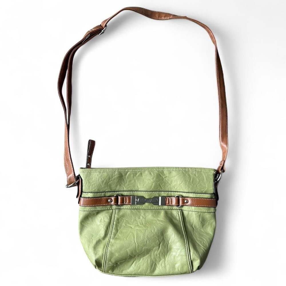 Y2K Rosetti Green Faux Leather Crossbody Bag with Brown Accents